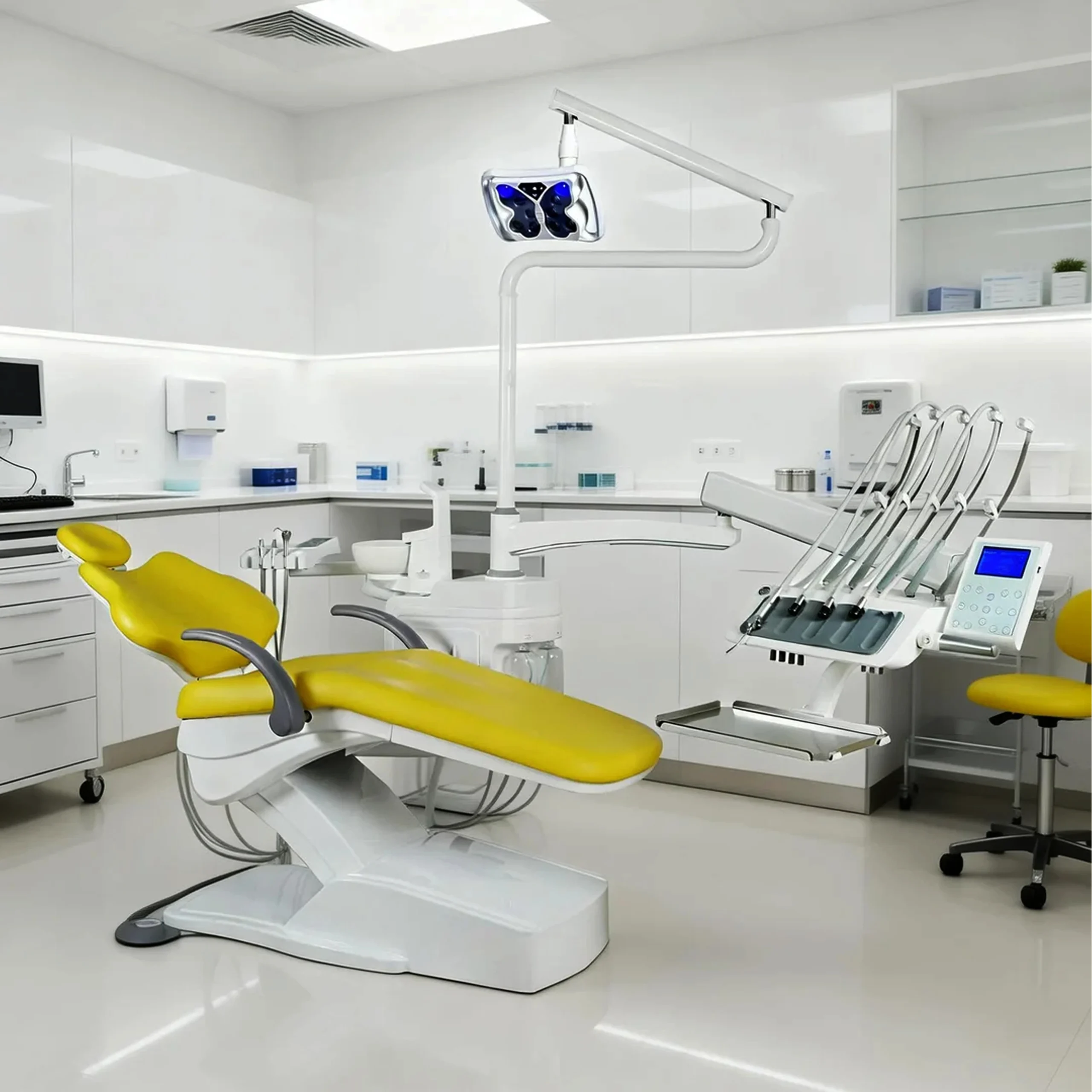 top mounted dental chair with whitening function in clinical environment