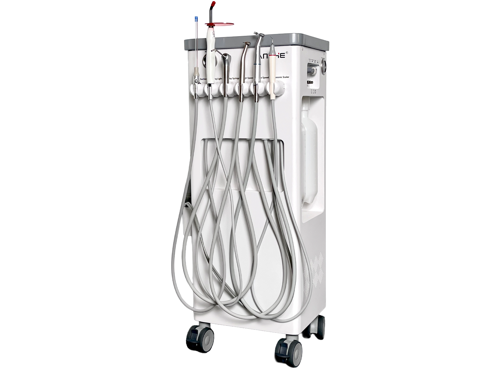 AZ-AP202-2 portable dental cart side view showing compact mobile design and wheels