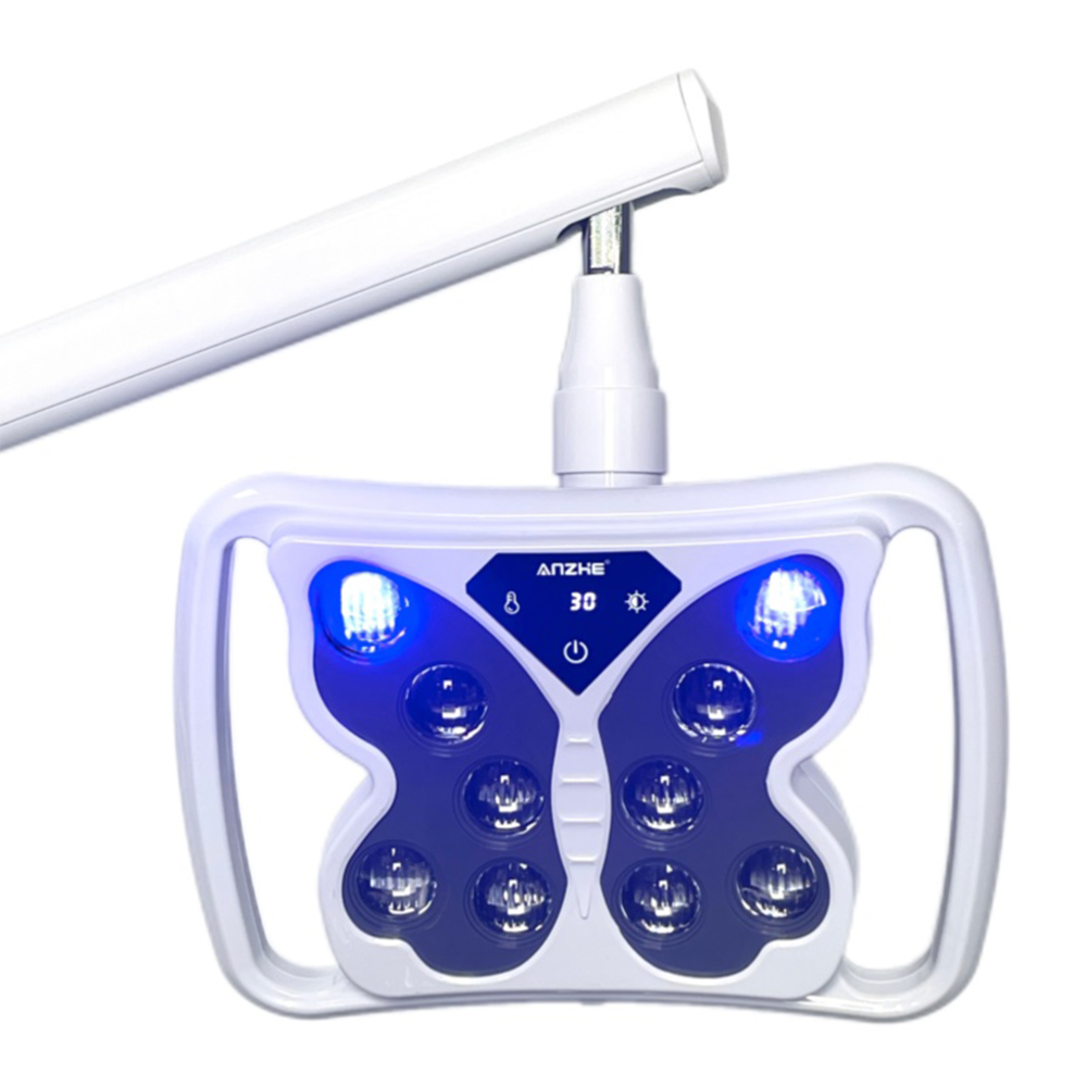 Butterfly LED dental light blue mode for teeth whitening applications with adjustable intensity and professional cosmetic dentistry illumination