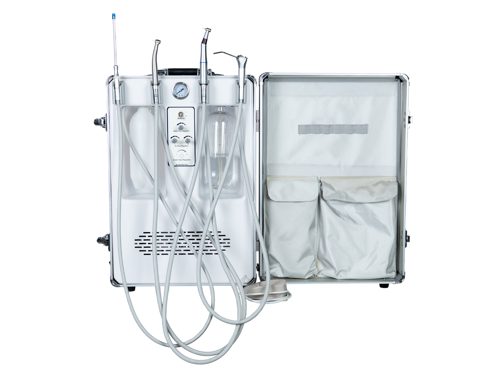 AZ-AP303 mobile dental suitcase with 4 instrument holders, front view