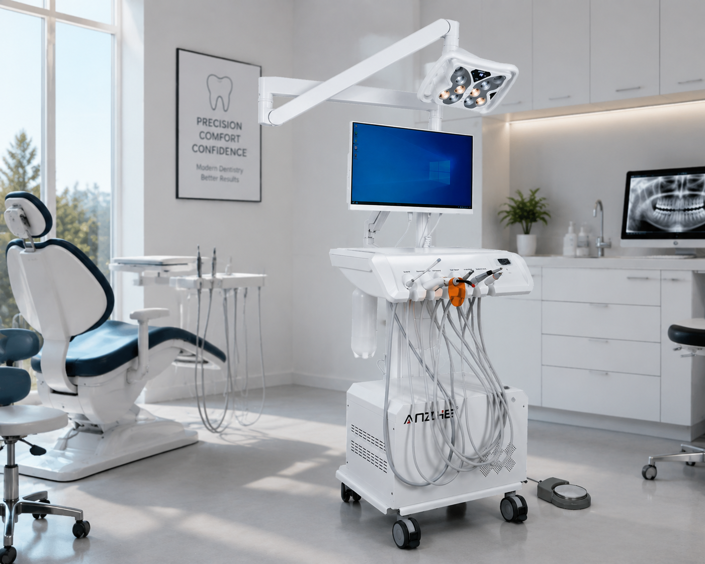AZ-AP302 Deluxe Portable Dental Station with Butterfly Lighting in Professional Dental Clinic