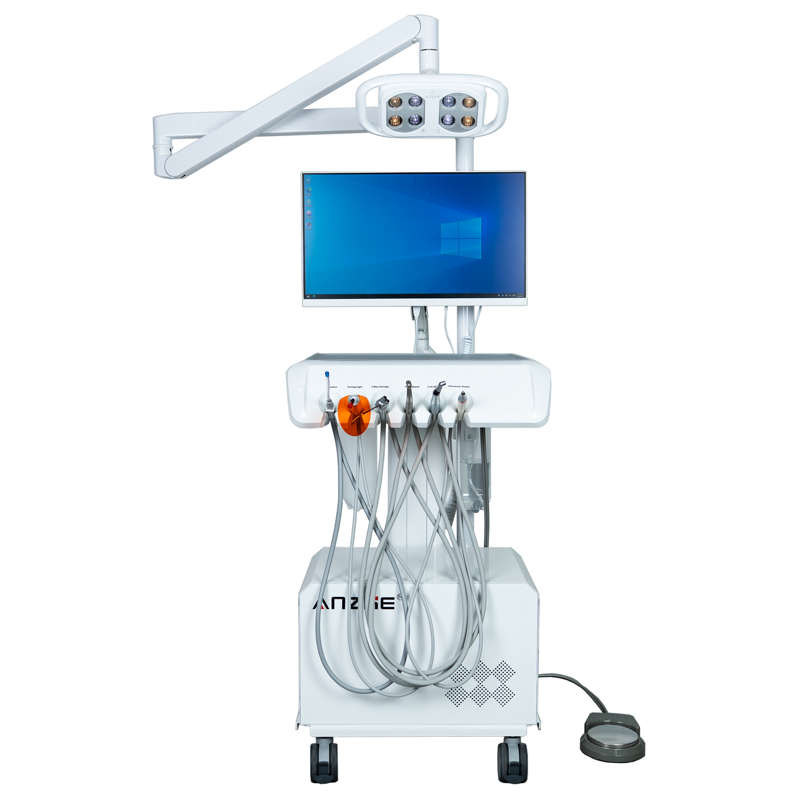 AZ-AP302 Premium Portable Dental Unit Unit with HD Oral Camera, Computer and LED Dental Lamp - Front View
