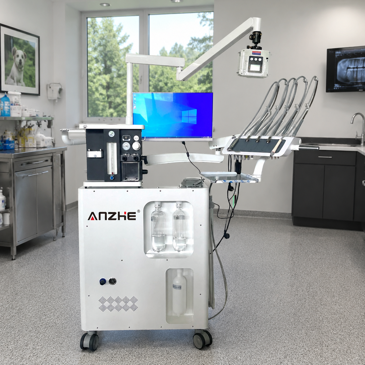 VE06 dual water bottle and waste management system for veterinary dental procedures
