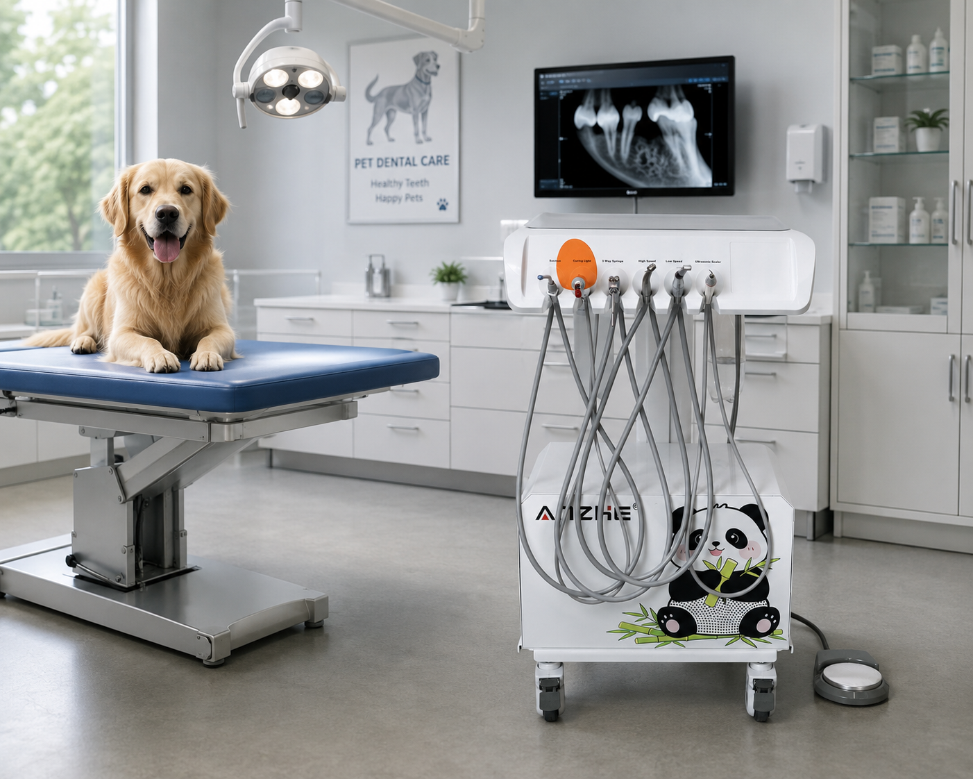 AZ-AP201 Base Model Portable Veterinary Dental Unit Setup in Animal Clinic