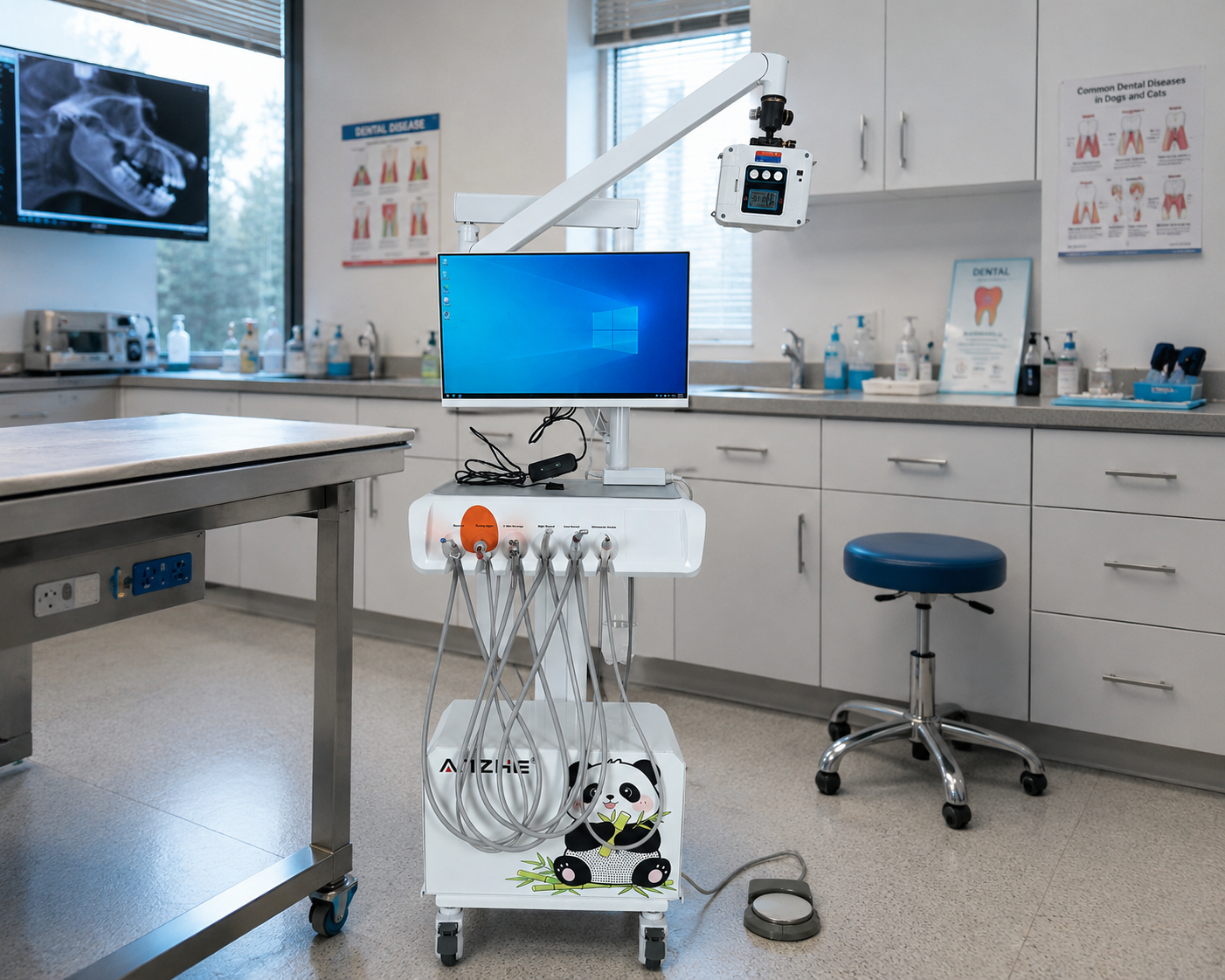 AZ-AP201 Complete Portable Veterinary Dental Unit with X-Ray Imaging in Professional Veterinary Clinic