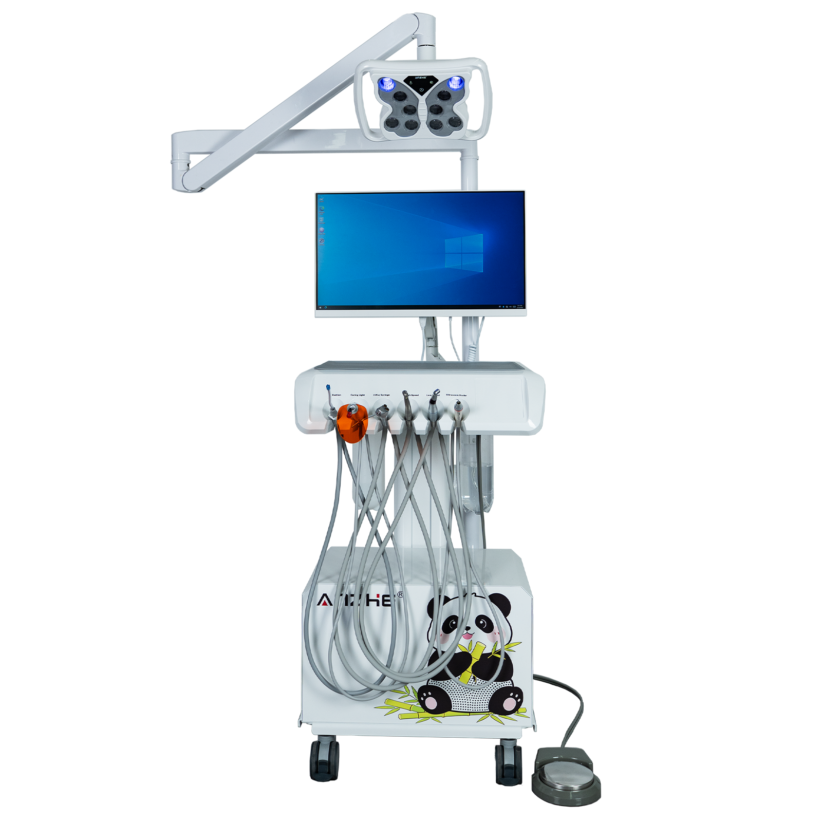 AZ-AP201 Deluxe Portable Veterinary Dental Station with HD Oral Camera, Computer and Butterfly LED Lamp - Front View