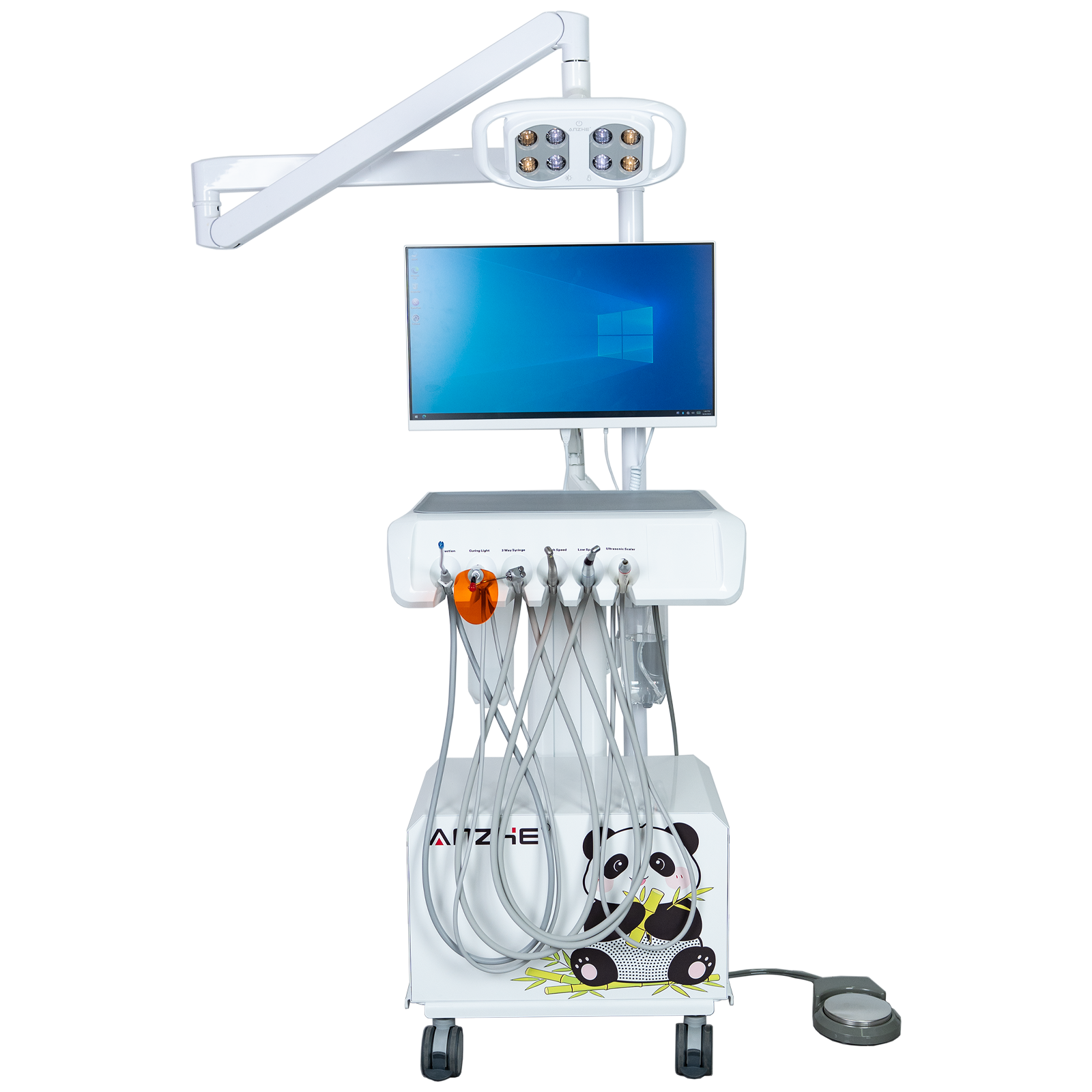 AZ-AP201 Premium Portable Veterinary Dental Unit with HD Oral Camera, Computer and LED Dental Lamp - Front View