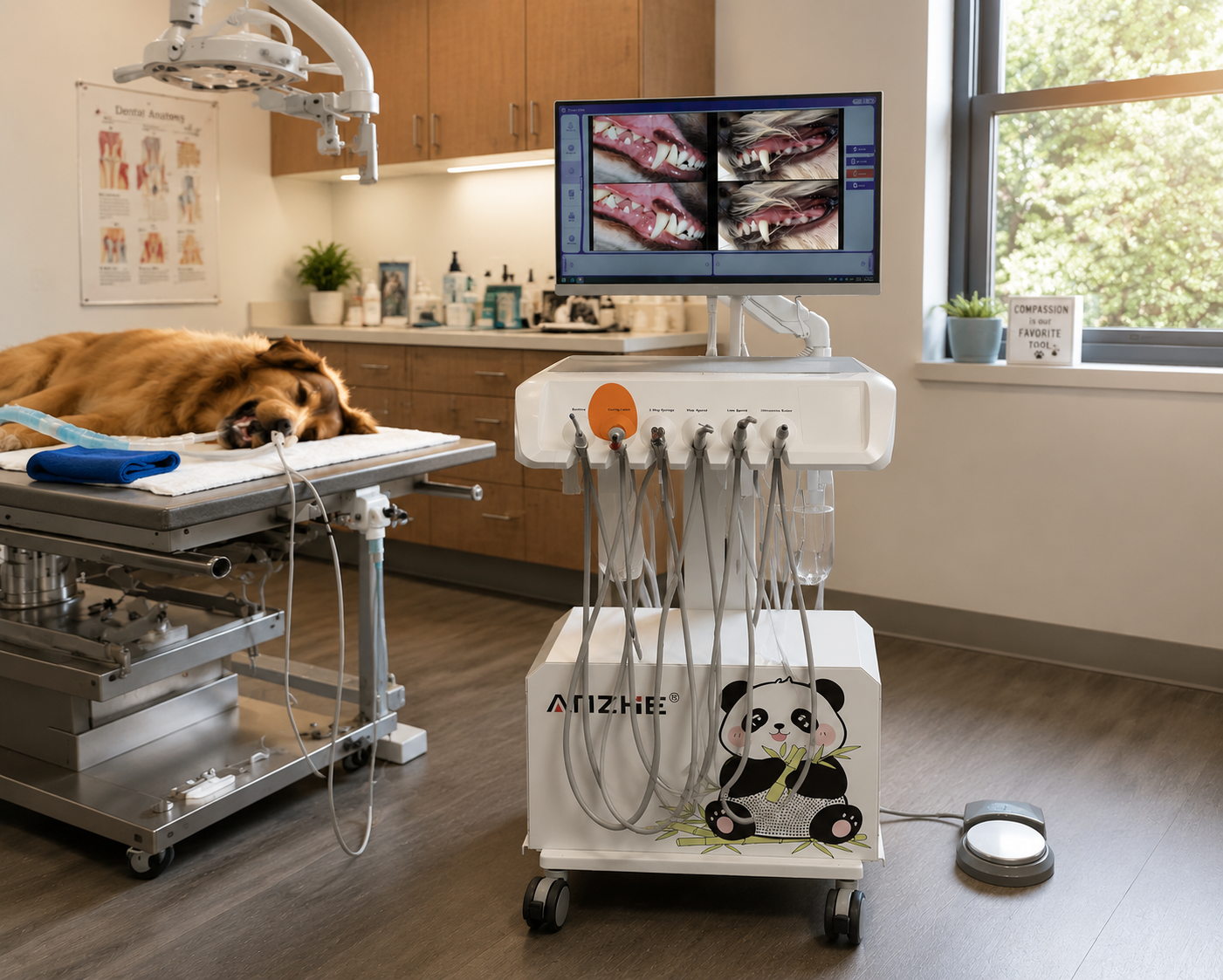 AZ-AP201 Professional Portable Veterinary Dental Unit with Digital Camera in Veterinary Clinic Setup