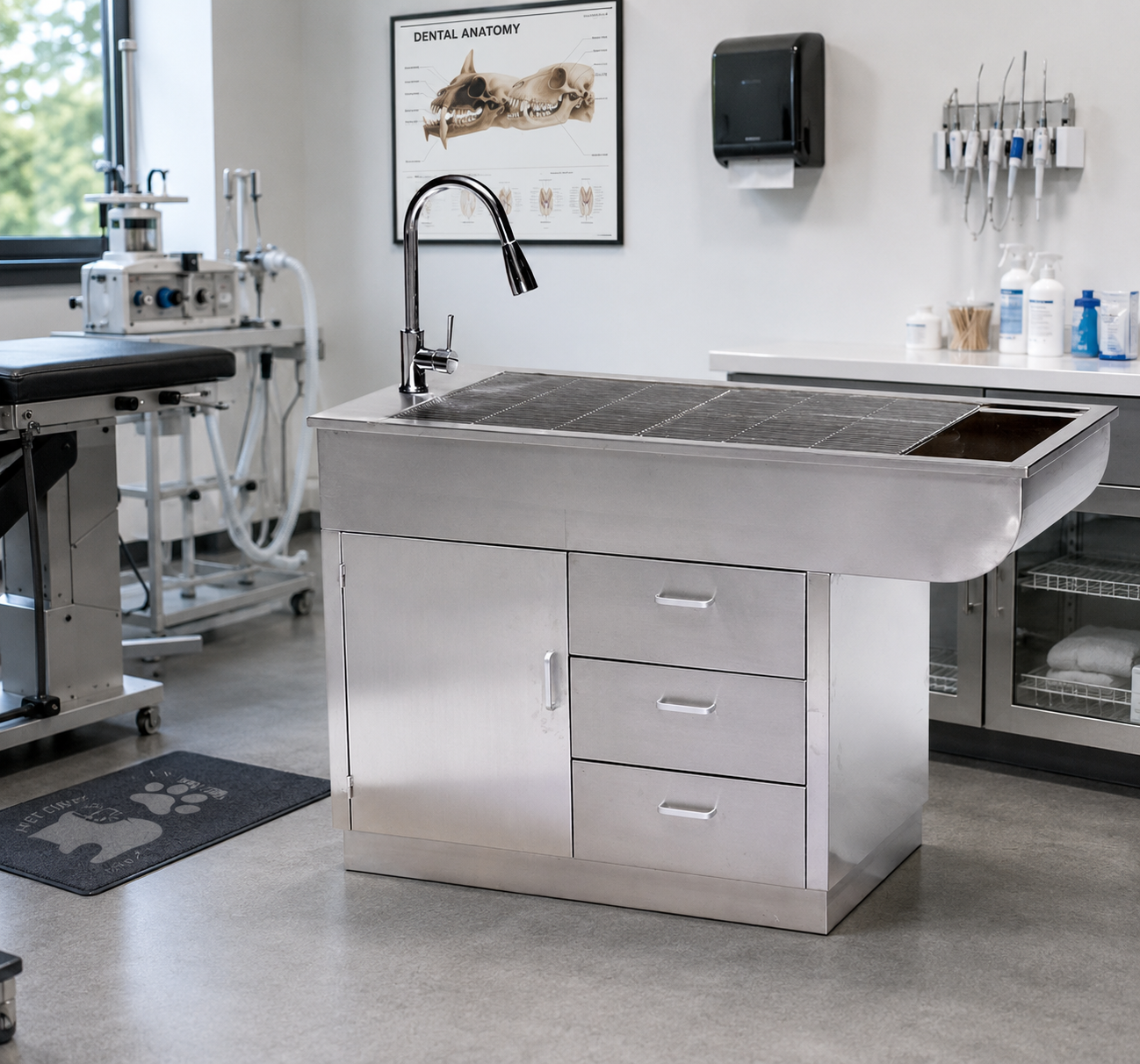 VE02 Multi-Function Veterinary Preparation & Grooming Table in Animal Clinic Setup