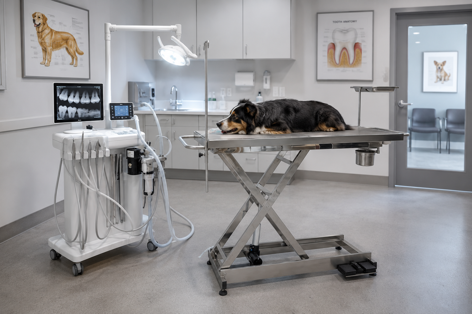 VE03 Electric Lifting Veterinary Treatment Table Setup in Professional Veterinary Surgery Room