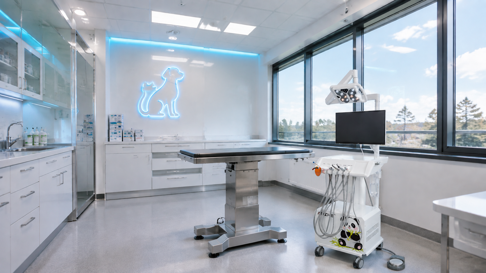 AZ-AP201-4 Deluxe Veterinary Dental Unit installed in a modern veterinary dental clinic