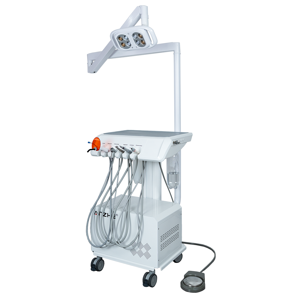 Mobile Dental Unit with Adjustable Dental Lamp Arm AZ-AP302-7 Mobile Dental Unit Side View with Adjustable LED Dental Lamp Arm