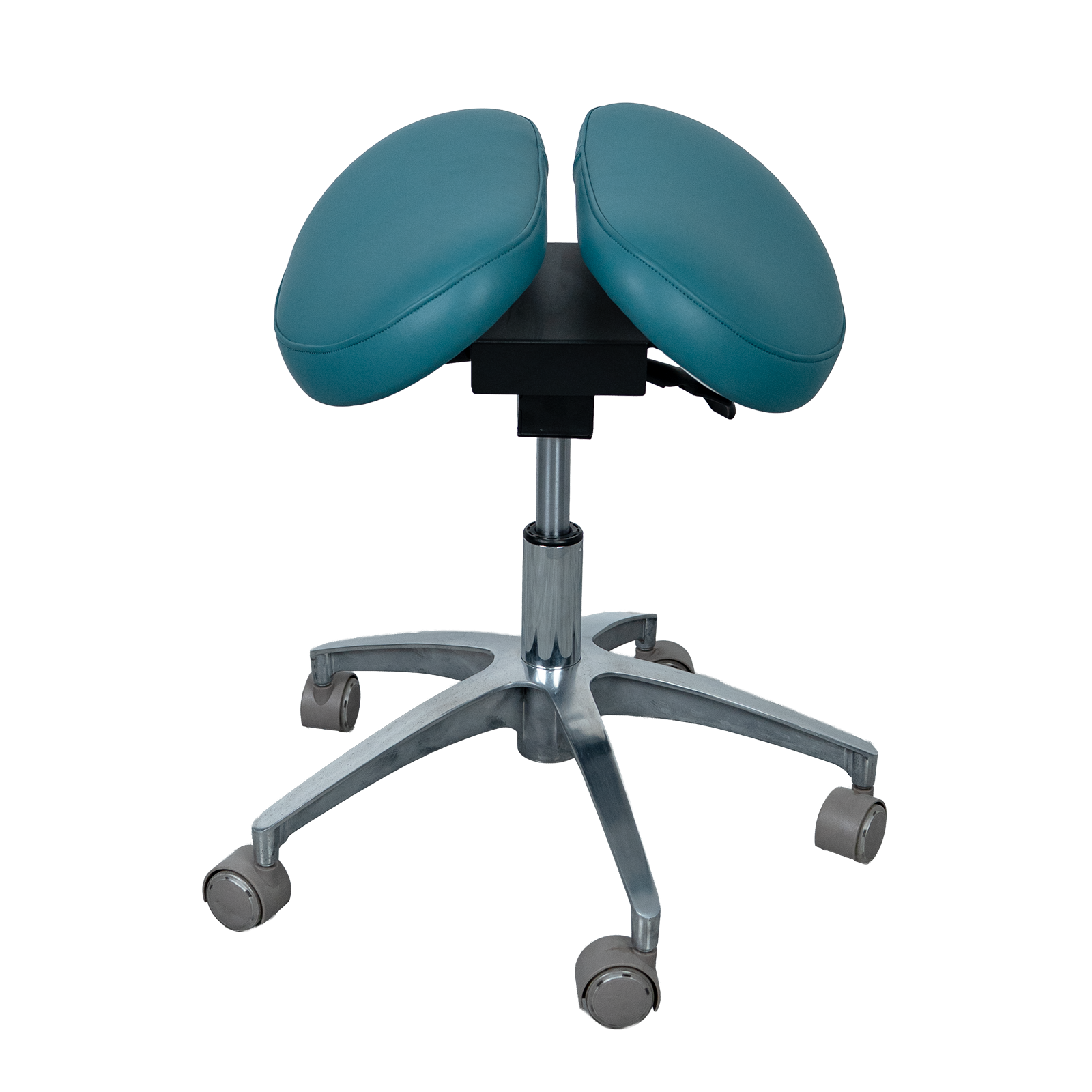 AZ-ST01-3 ergonomic split saddle stool, front view, showing split-seat cushion and forward tilt seat