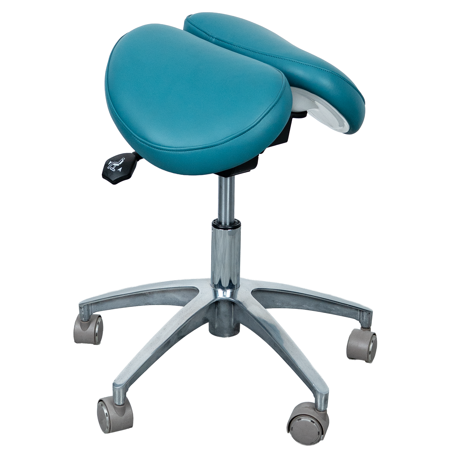 AZ-ST01-3 ergonomic split saddle stool, right side view, showing seat height and tilt mechanism