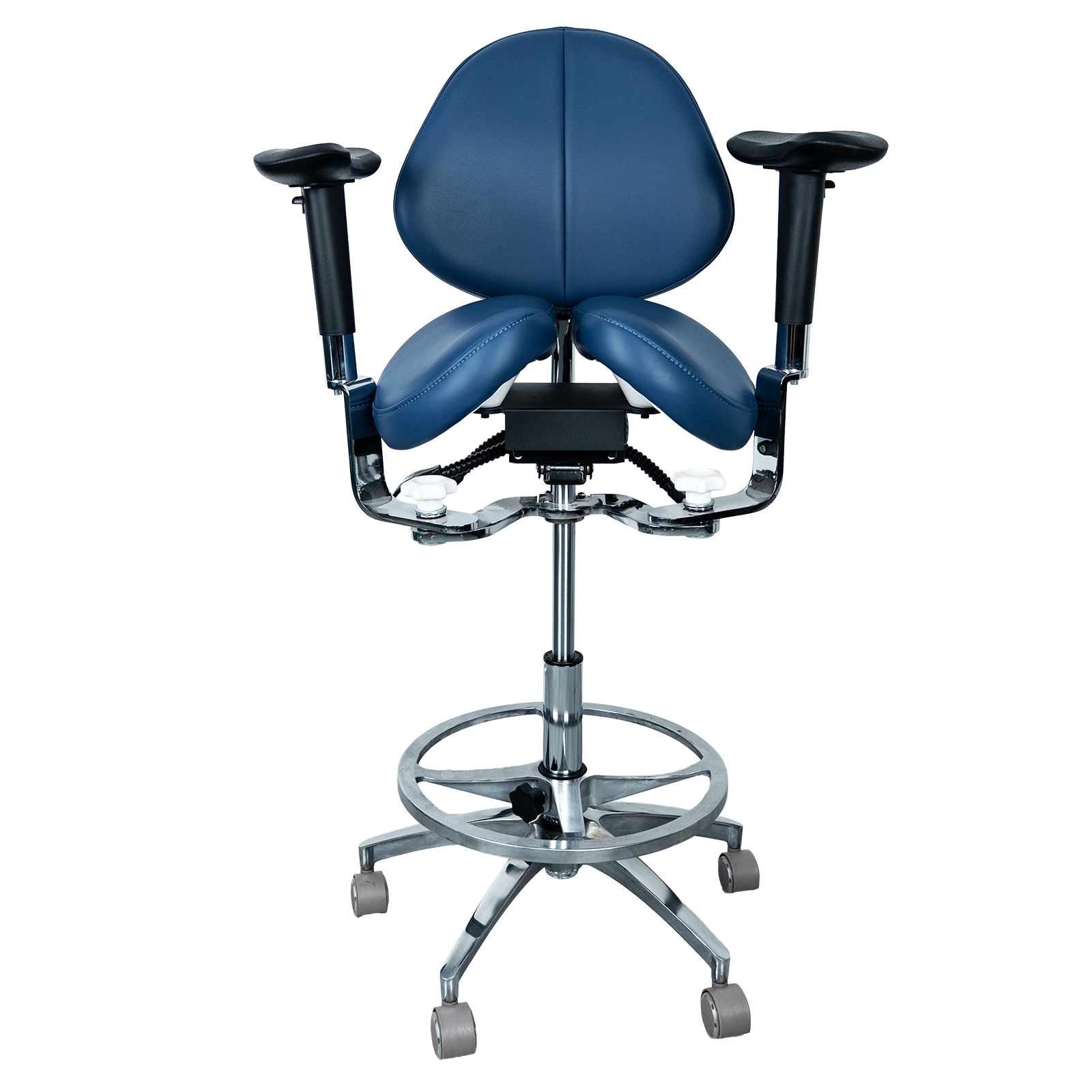 AZ-ST08 ergonomic saddle medical chair, front view, showing contoured saddle seat and adjustable armrests