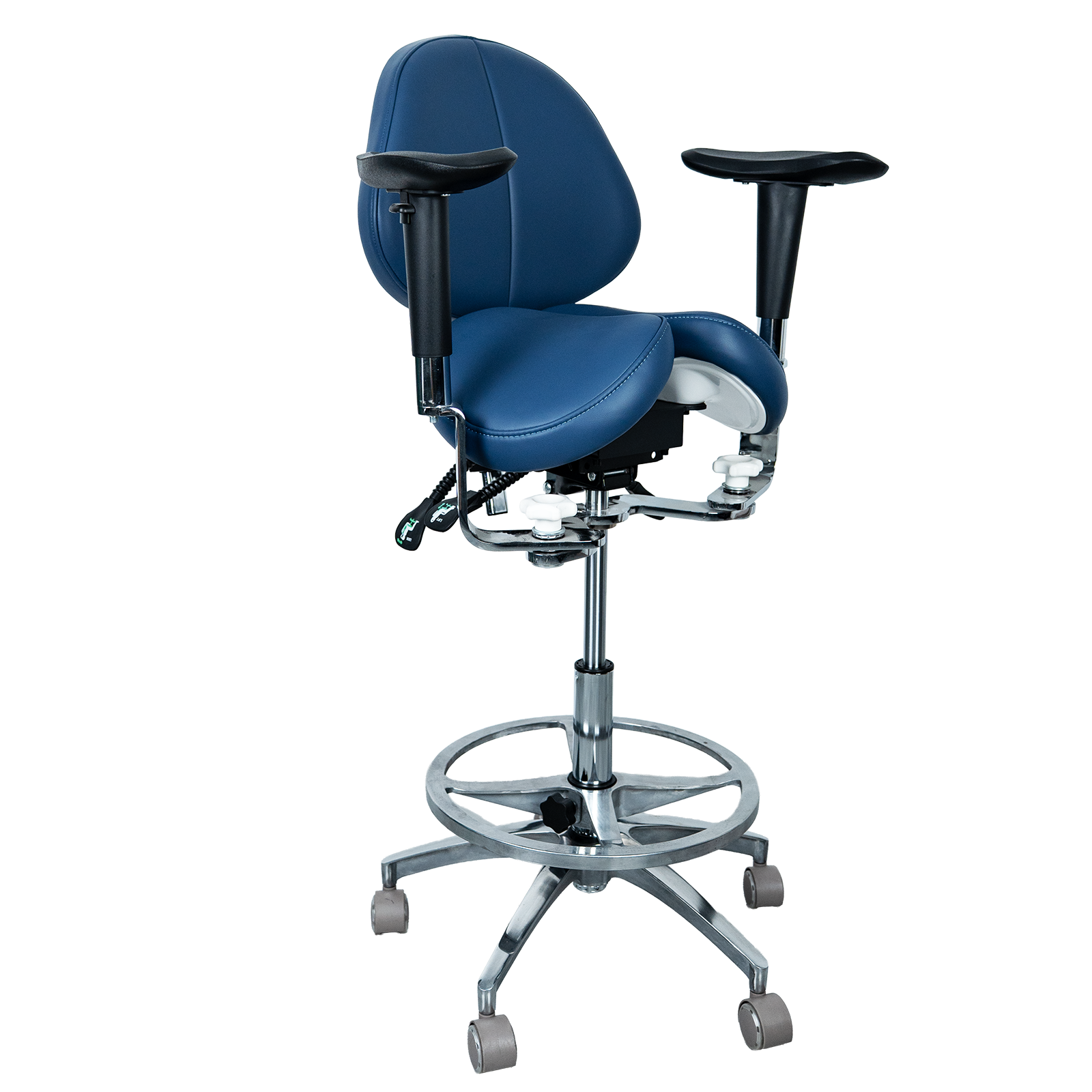 AZ-ST08 ergonomic saddle medical chair, left side view, showing built-in foot ring