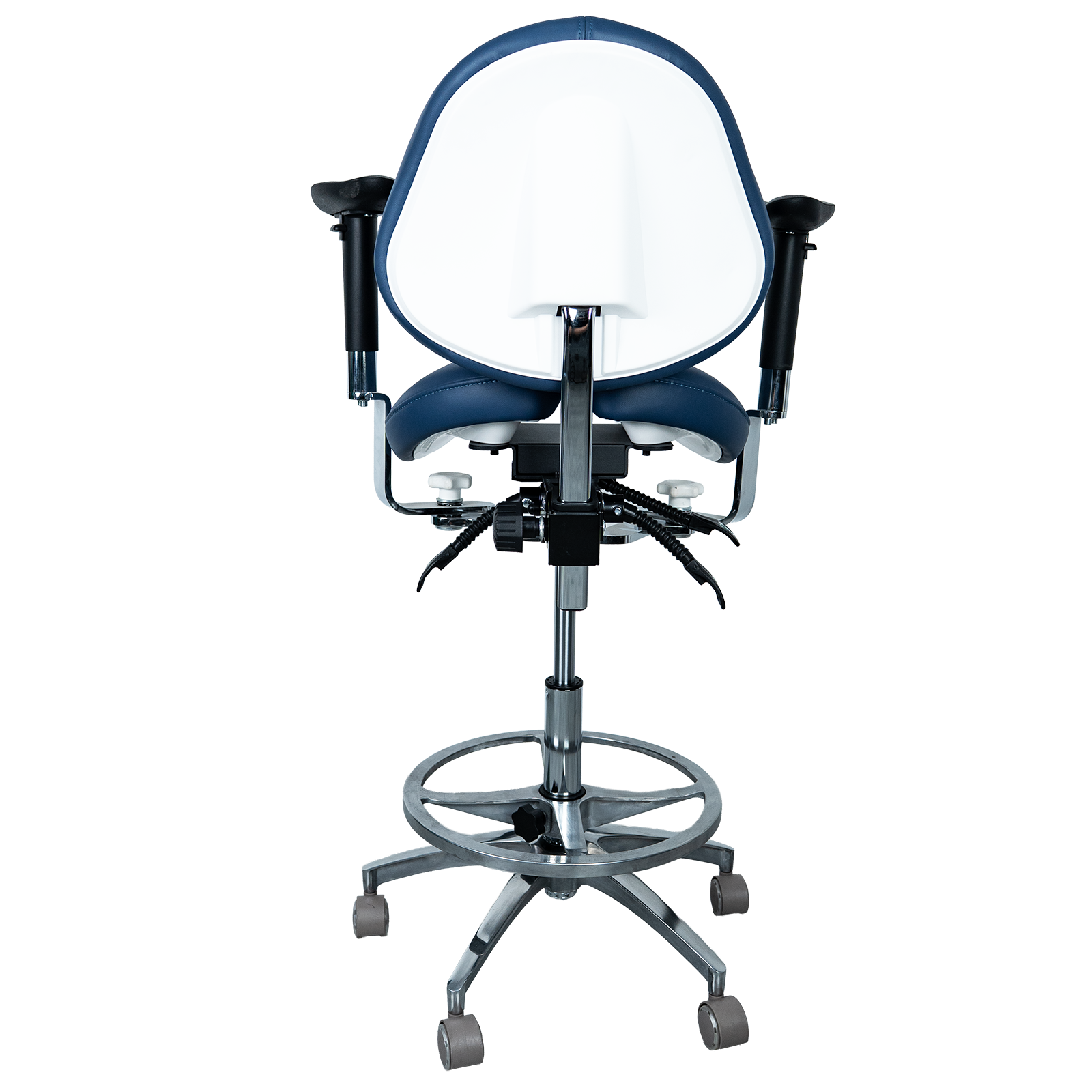 AZ-ST08 ergonomic saddle medical chair, right side view, showing armrest height adjustment