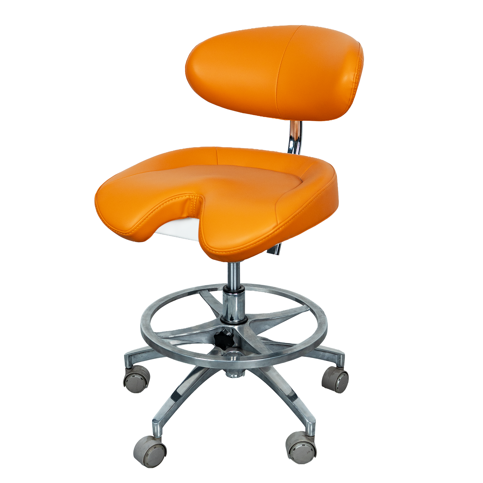 AZ-ST11-1 ergonomic microfiber leather dental stool, left side view, showing fixed metal footring
