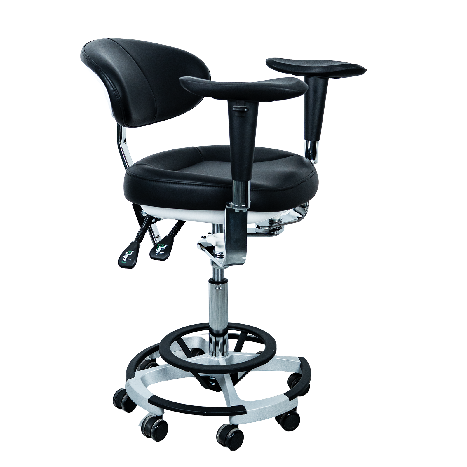 AZ-ST17-3 professional ergonomic medical dental saddle stool, right side view, showing height-adjustable footring