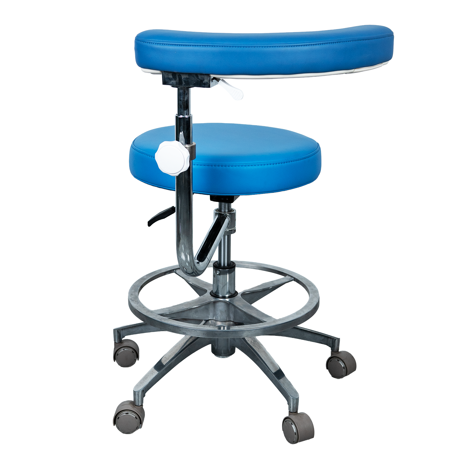 AZ-ST27 microfiber leather medical stool, rear view, showing molded foam cushion and gas lift column