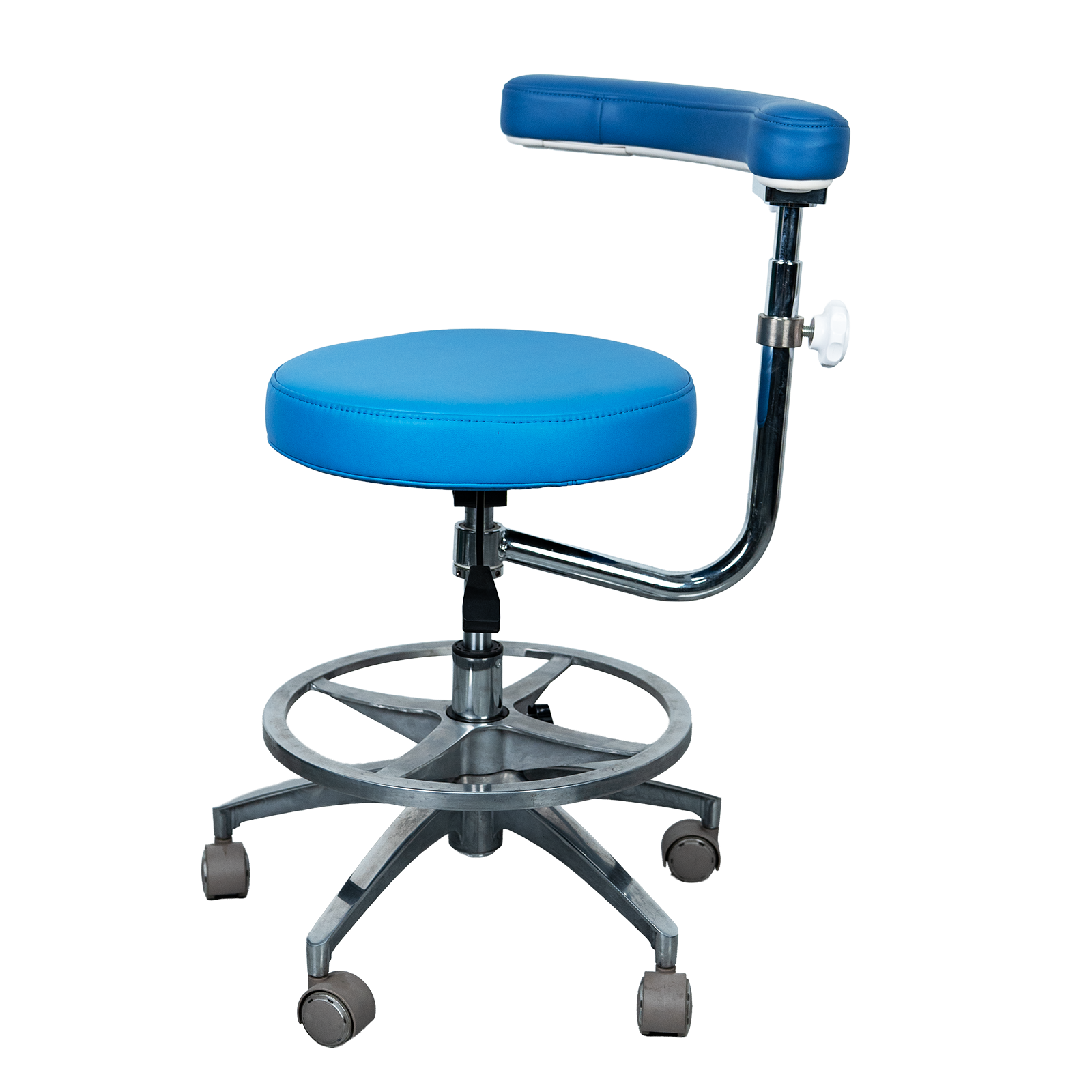 AZ-ST27 microfiber leather medical stool, left side view, showing integrated heavy-duty foot ring