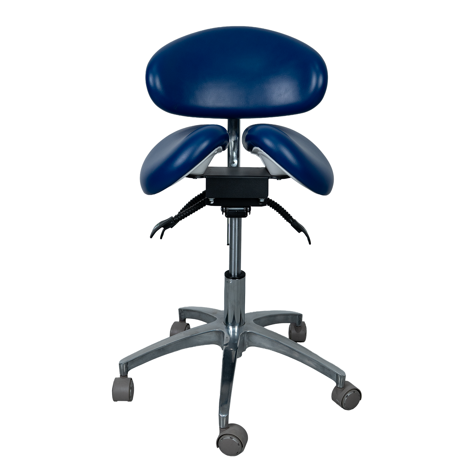 AZ-ST34 ergonomic saddle stool with PU leather finish, front view, showing forward tilt seat mechanism