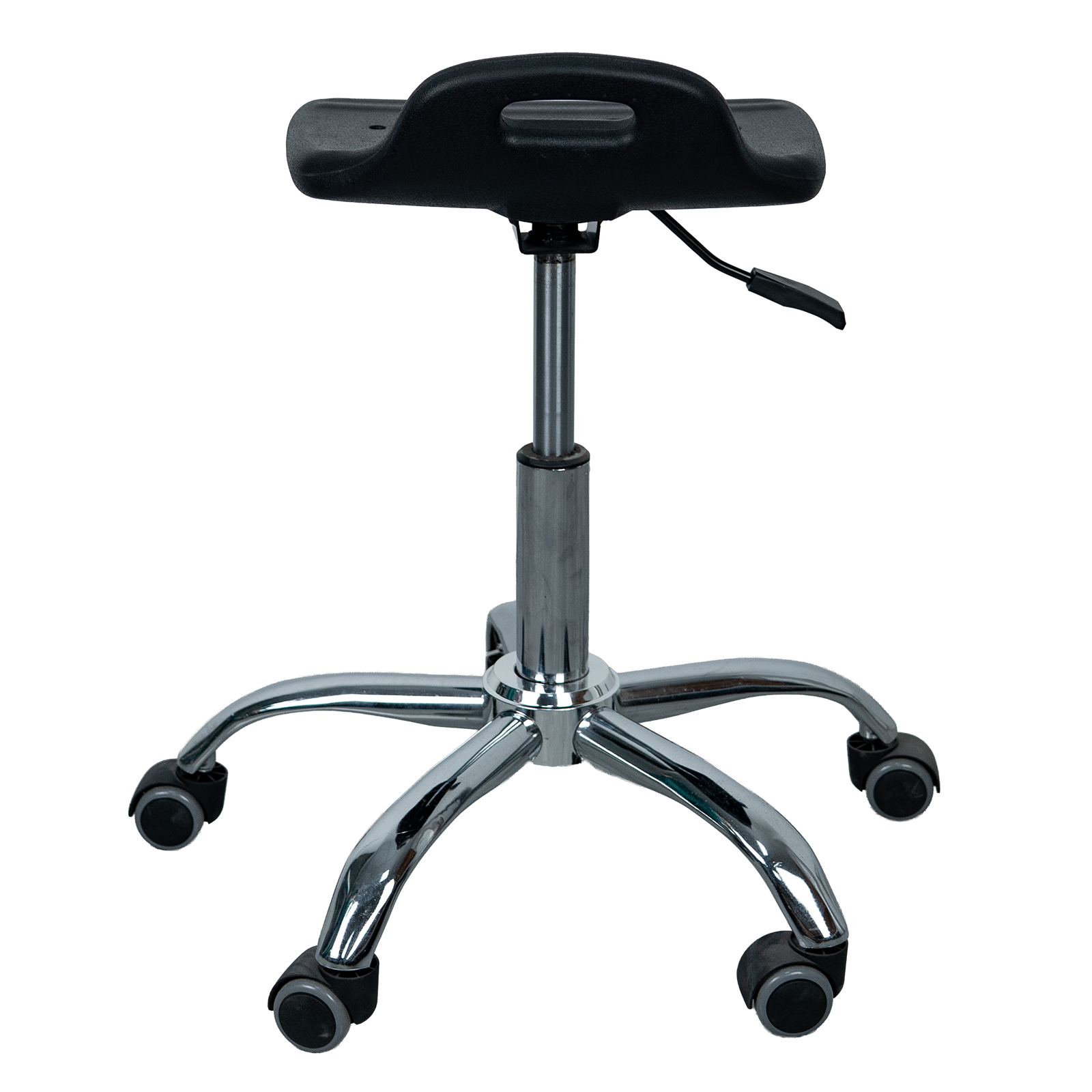 AZ-ST45 ESD anti-static stool with contoured backrest, right side view, showing pneumatic height adjustment lever