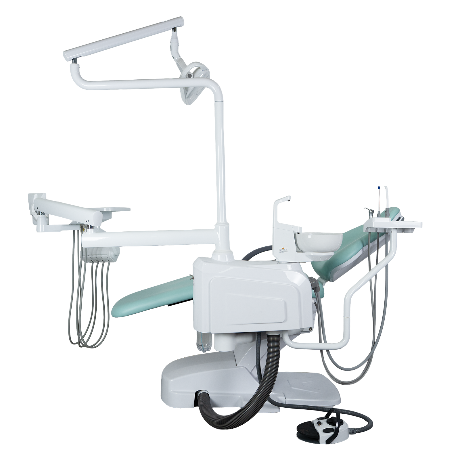 Dental chair side profile showing chair articulation and base